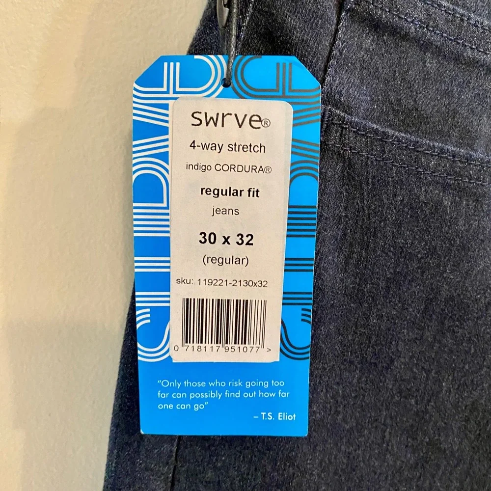 Swrve Regular Fit Jeans Cycling‎ 4-Way Stretch Indigo Blue Cordura Sz 30x32 NWT